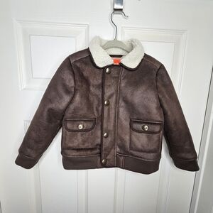 Joe Fresh Boys Size 3T Shearling Aviator Jacket Brown Cream Sherpa Lined Coat